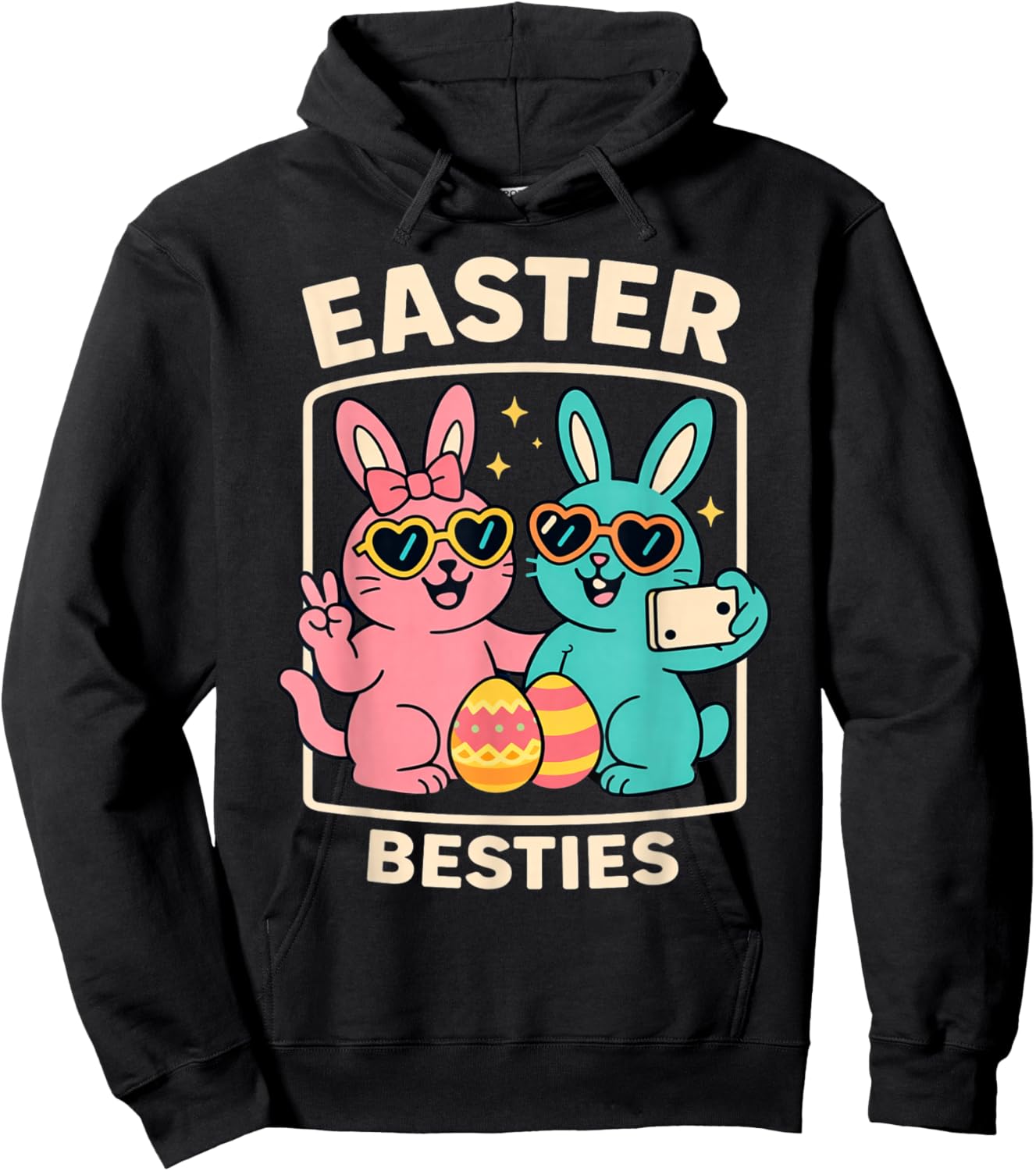 Easter Besties Bunny Cute Matching Friends Rabbit Girl Kids Hoodie - Hoodie | Black