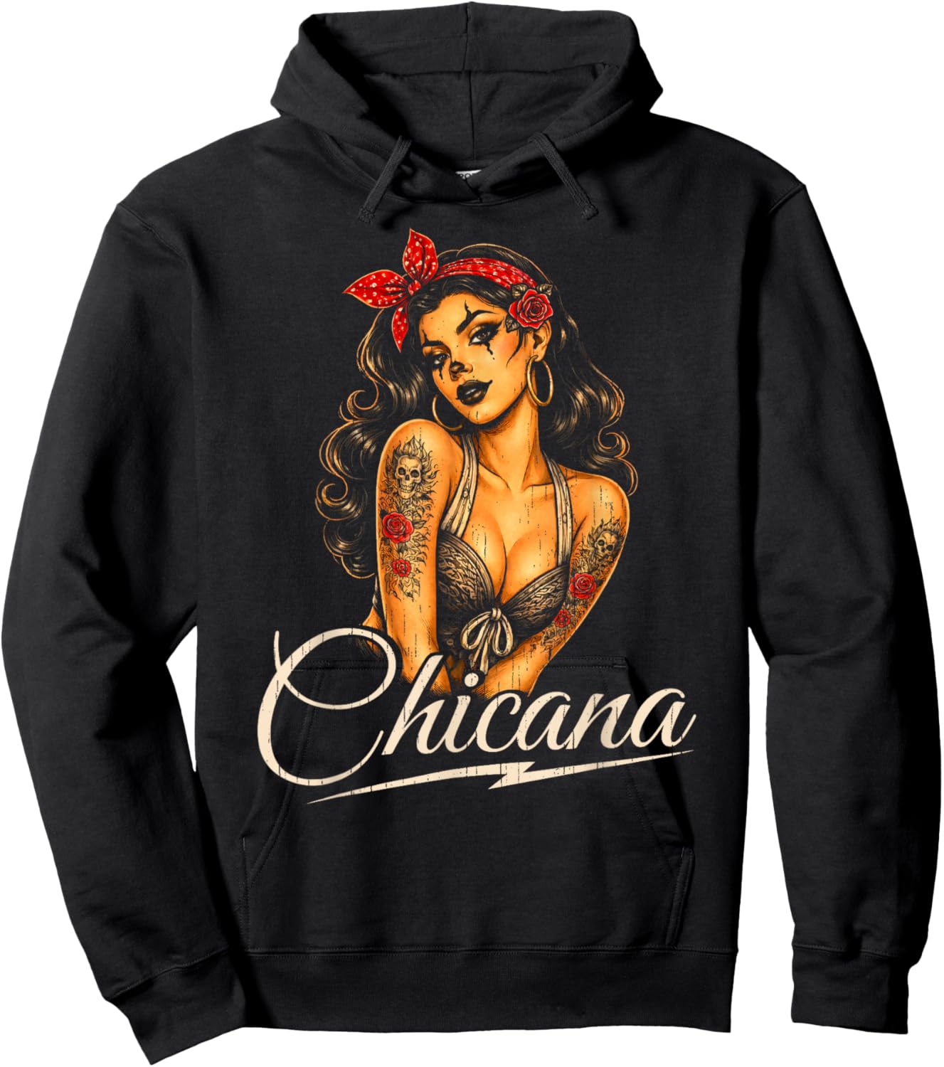 Chicana 80er Jahre Pin Up Girl Vintage Hot Latina Tattoo Hoodie - Hoodie | Black