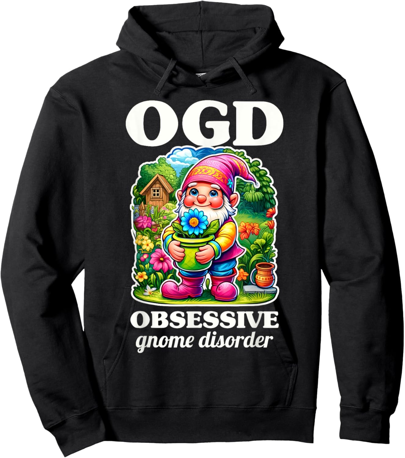 Funny Garden Gnome OGD Obsessive Gnome Disorder Graphic Hoodie - Hoodie | Black