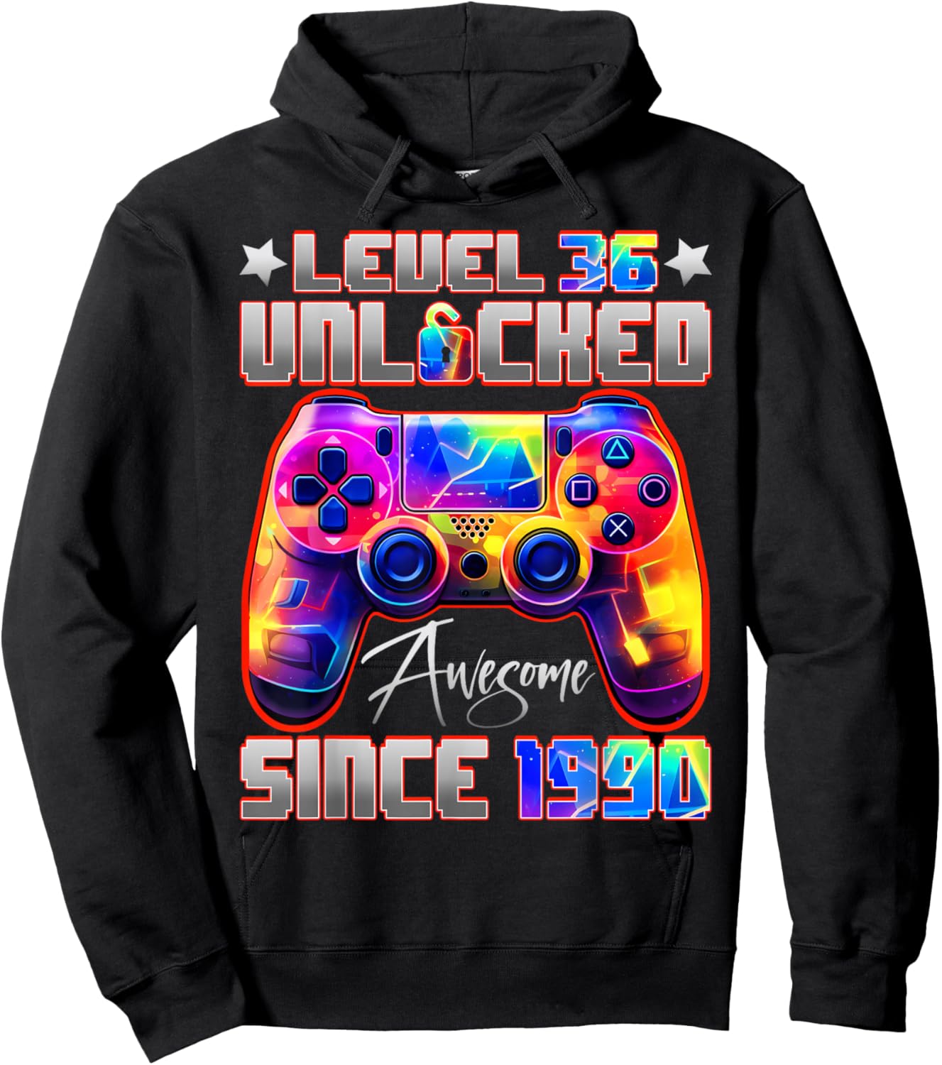 Level 36 Unlocked Awesome Since 1990 36th Birthday Gamer Hoodie - Hoodie | Black