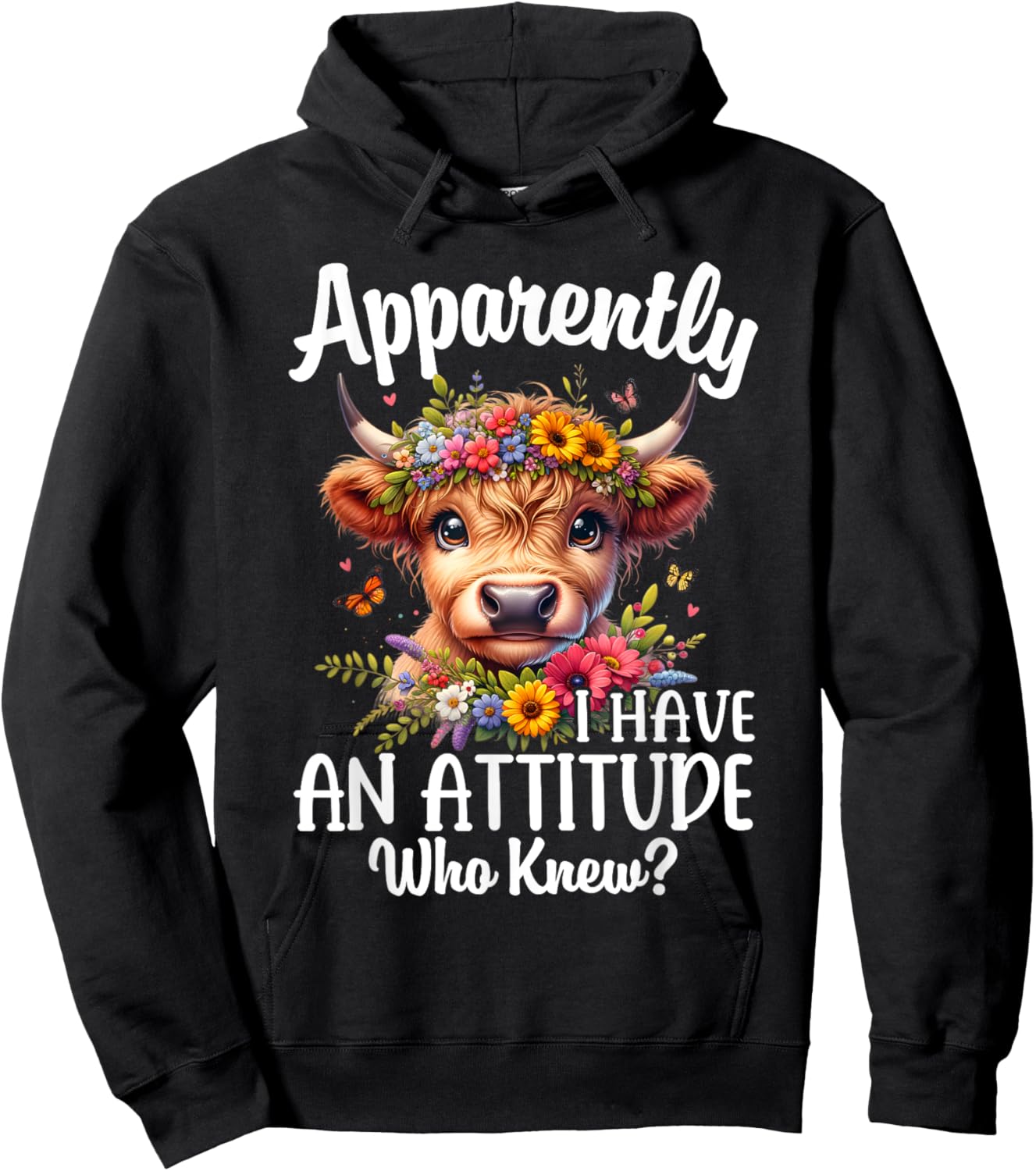 Apparently I Have An Attitude Who Knew Highland Cow Print Hoodie - Hoodie | Black