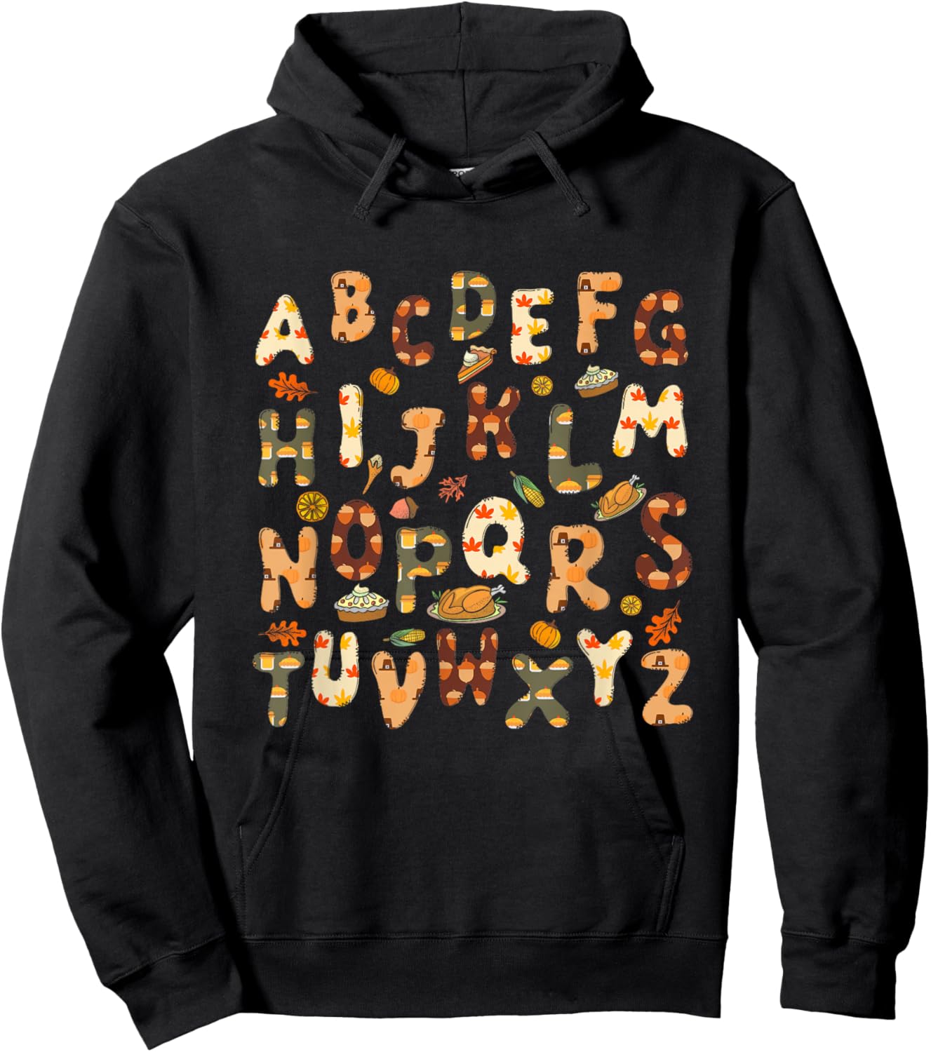 Thanksgiving ABC Alphabet Turkey Day Fall Leaves Teacher Hoodie - Hoodie | Black