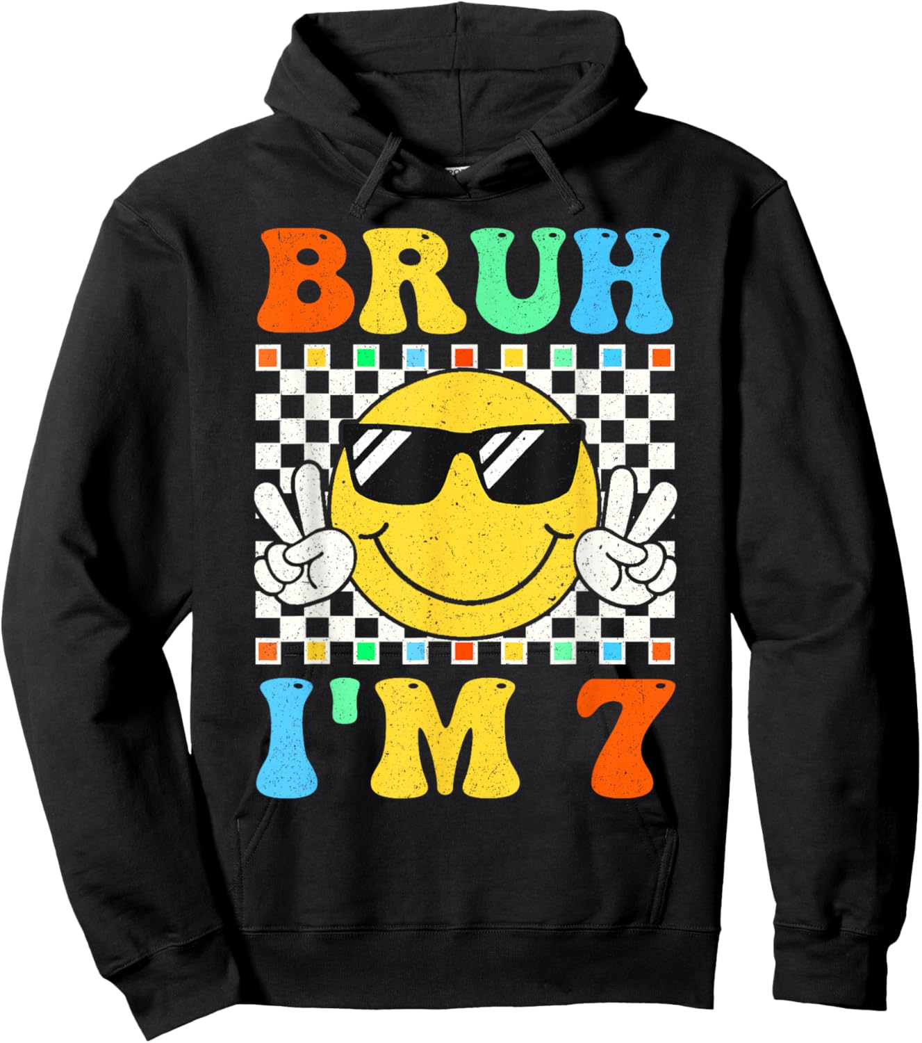Bruh I'm 7 Year Old Gifts 7th Birthday Boy Seven Smile Face Hoodie - Hoodie | Black