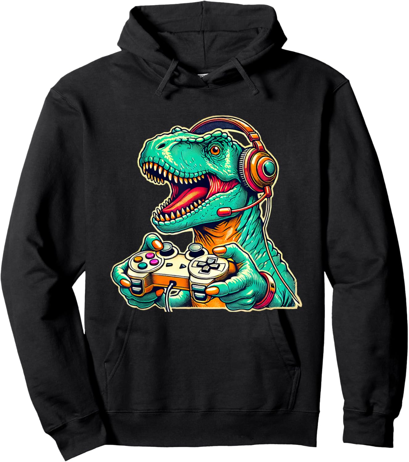 Cool Gamer Dino T-Rex Gamer Dinosaur Gaming Hoodie - Hoodie | Black