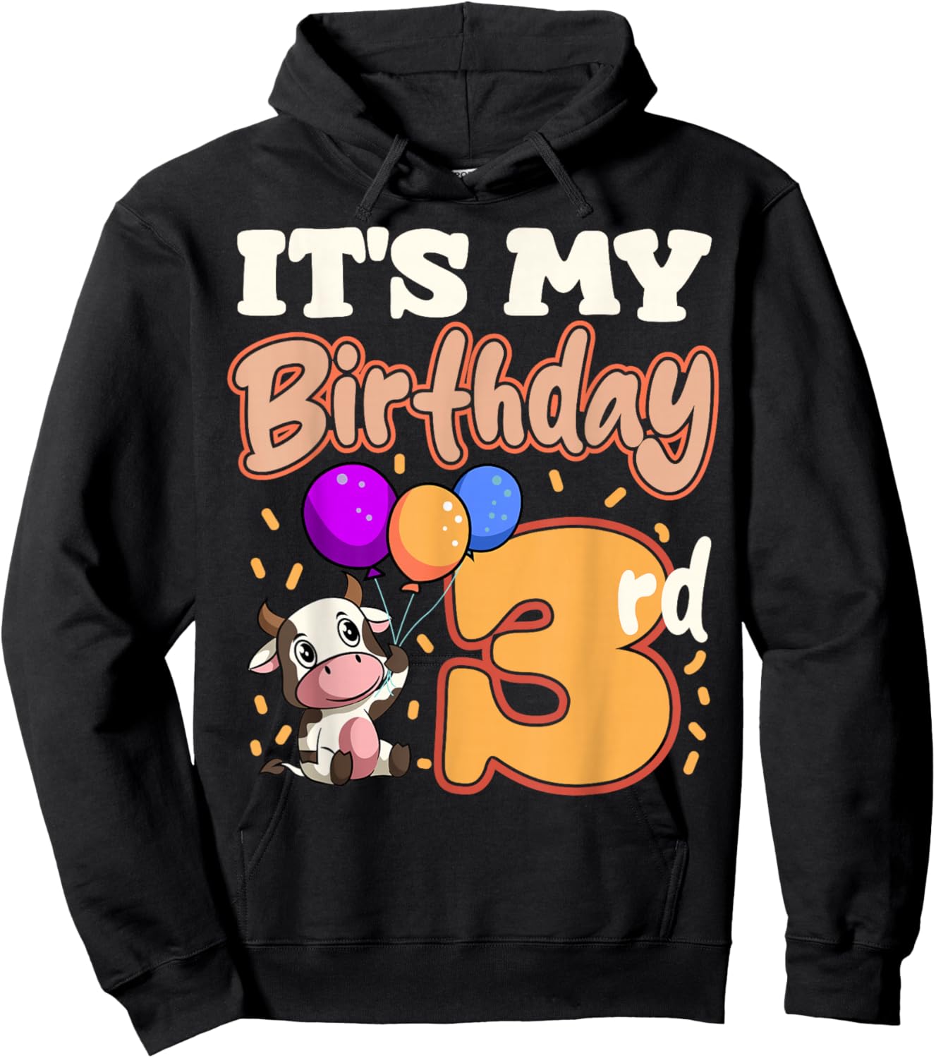 Cow 3rd Birthday Party Balloons Moo Farm Animal Vet Barn Hoodie - Hoodie | Black