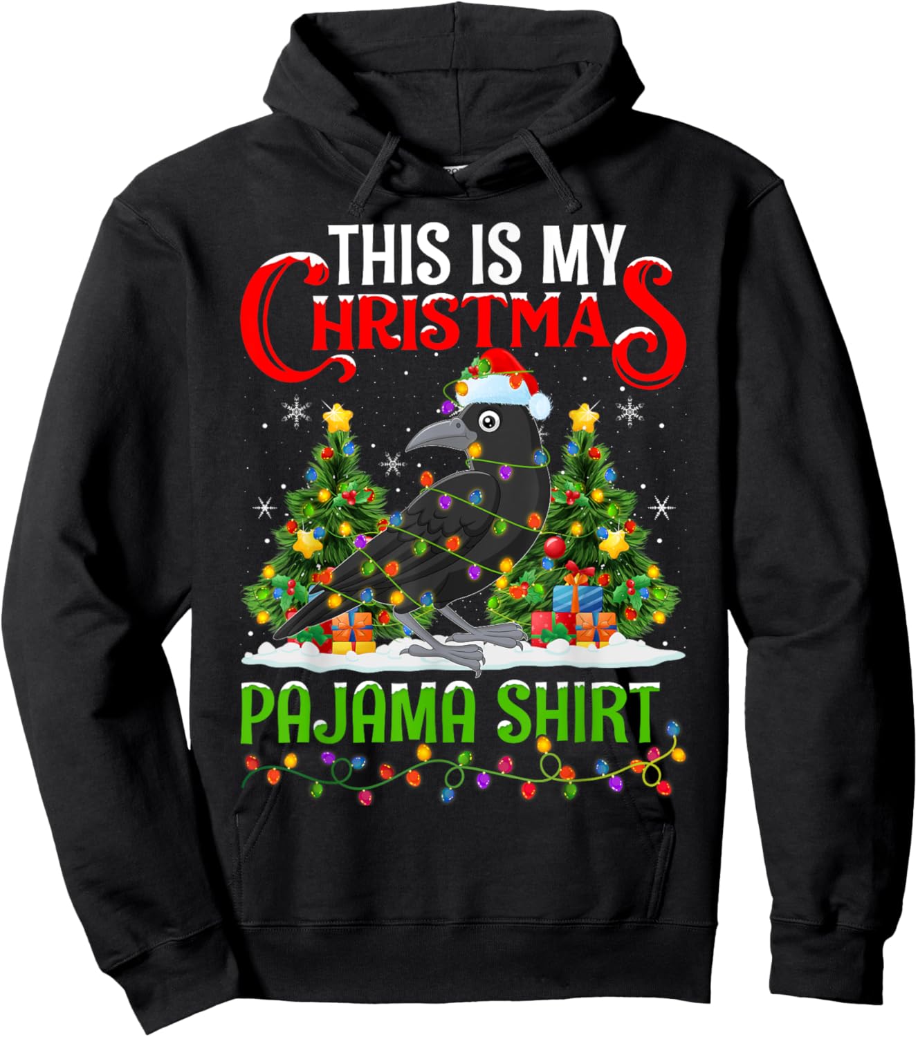 Raven Xmas Lights This Is My Christmas Pajama Hoodie - Hoodie | Black