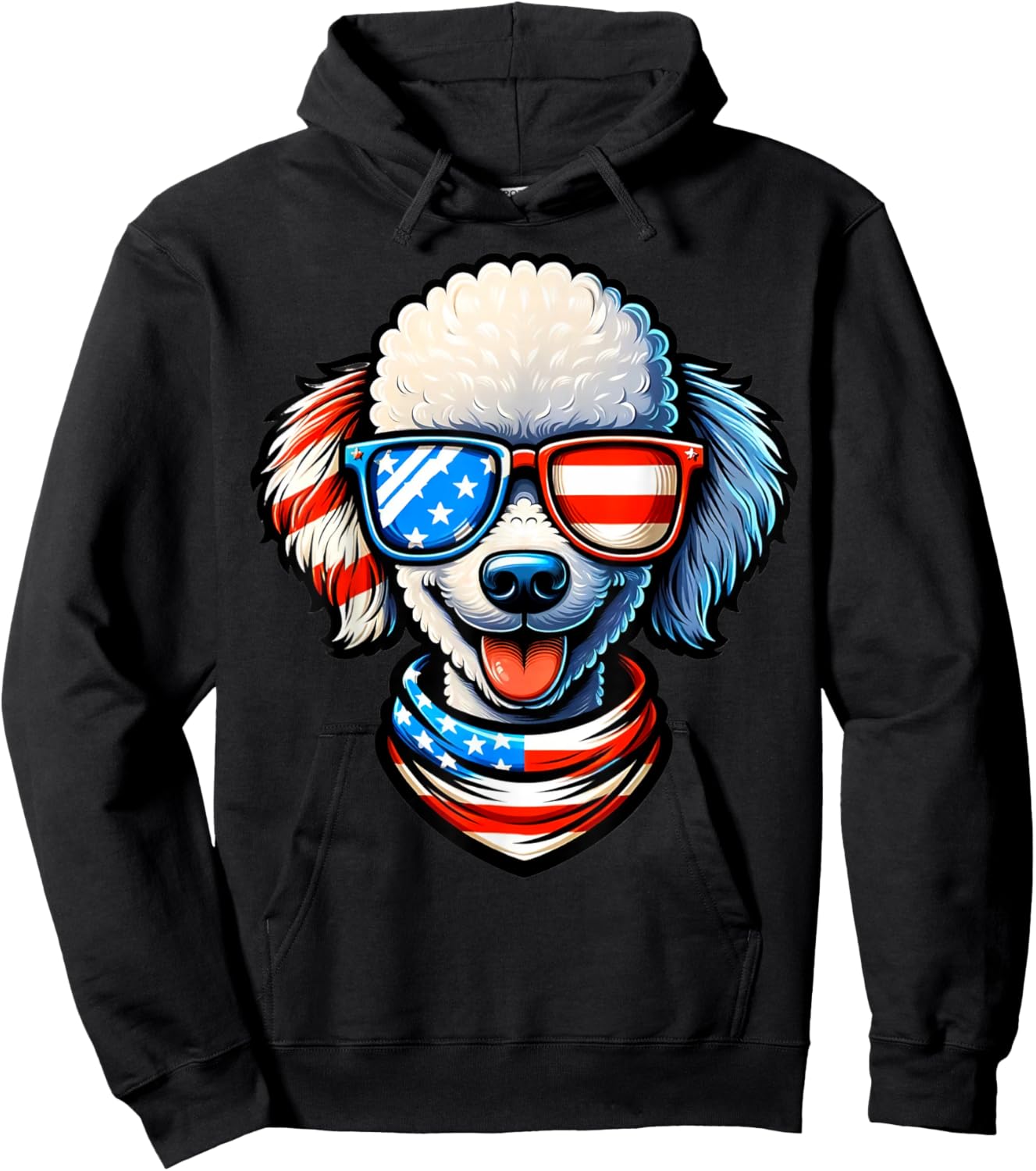 Poodle Dog Wearing USA Flag Sunglasses Patriotic 4th of July Hoodie - Hoodie | Black
