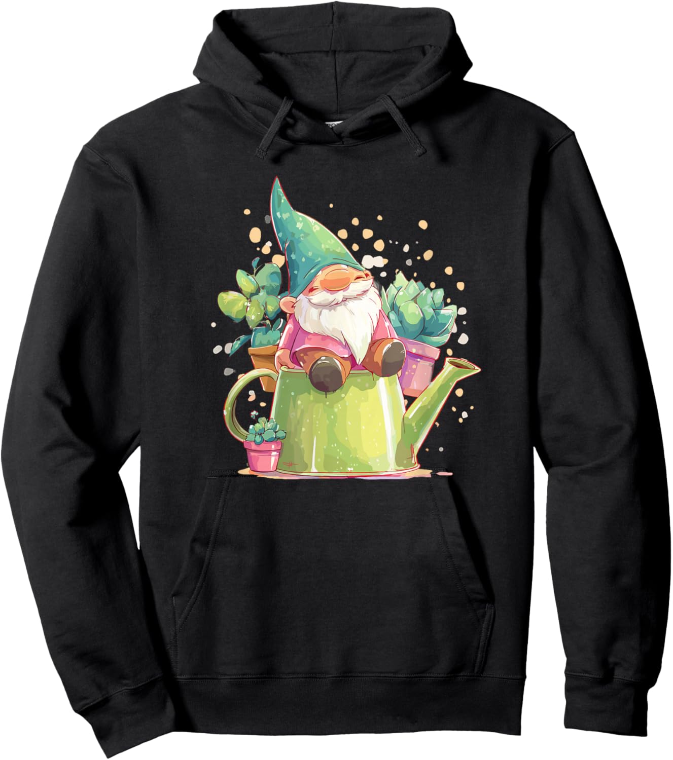 Cute Sleeping Gnome with Succulent Garden Hoodie - Hoodie | Black