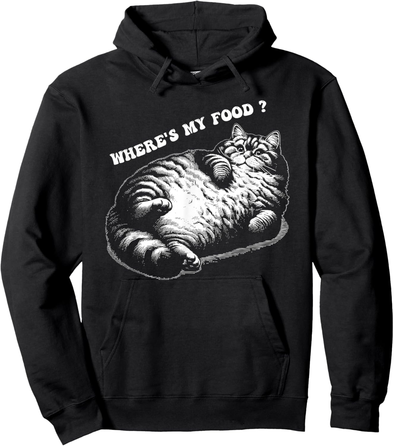 Where's my food fat thicc cat funny cat kitten cats lovers Men Women Hoodie - Hoodie | Black
