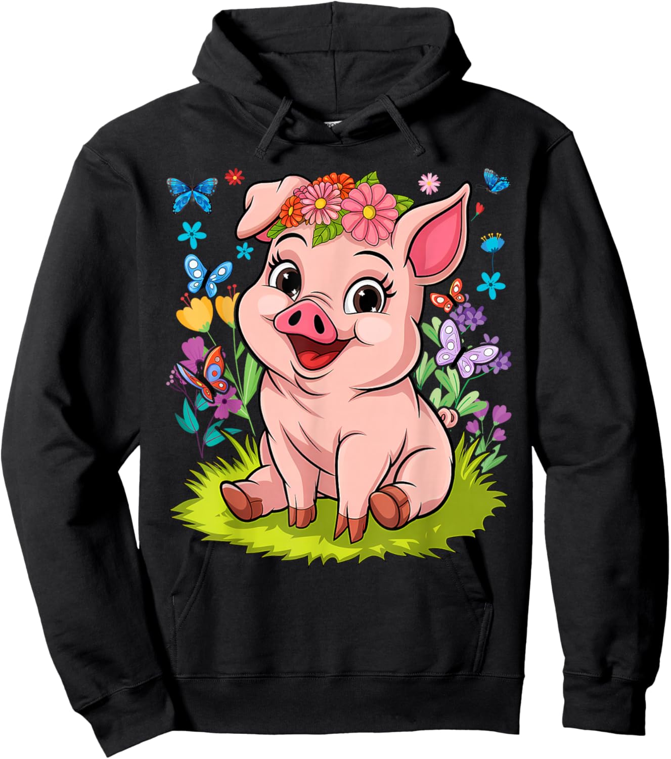 Cute Pig With Flowers I Kids Pig Hoodie - Hoodie | Black