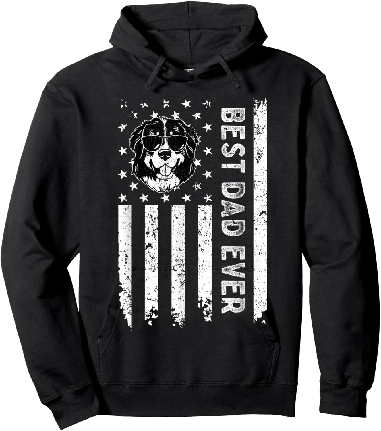 Best Bernese Mountain Dog Dad Ever Fathers Day USA Flag Women Kids Hoodie - Hoodie | Black