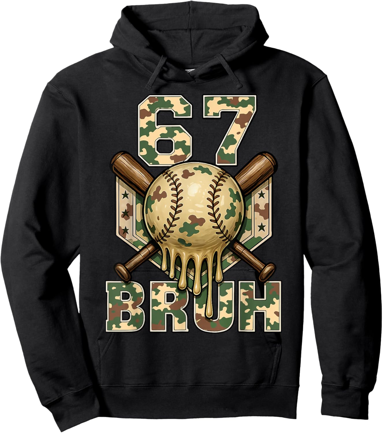 67 Bruh Baseball Home Plate Camo Ice Cream Drip Six Seven Hoodie - Hoodie | Black