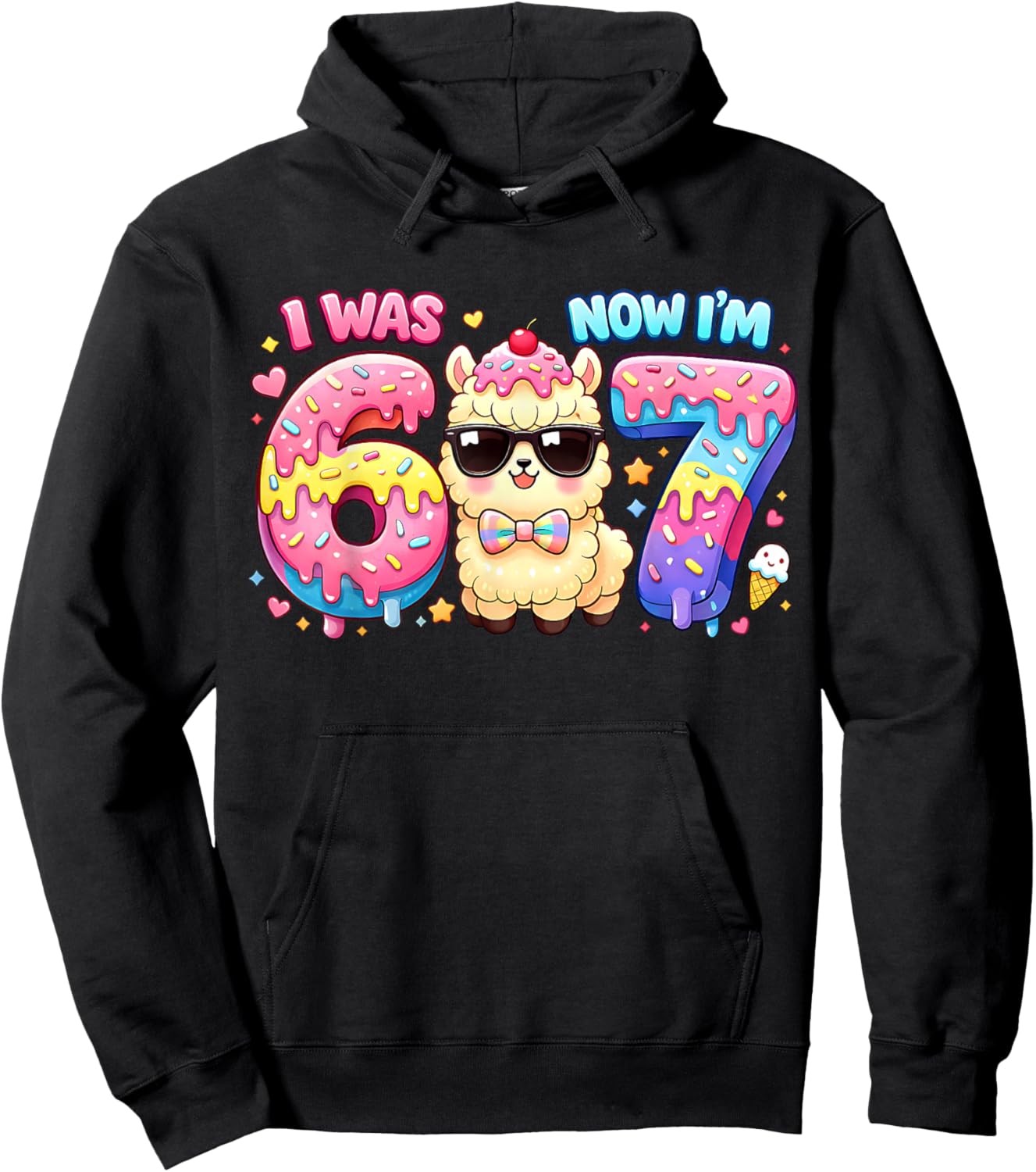 I was 6 Now I'm 7 Llama Alpaca Ice Cream Drip 6-7 Birthday Hoodie - Hoodie | Black