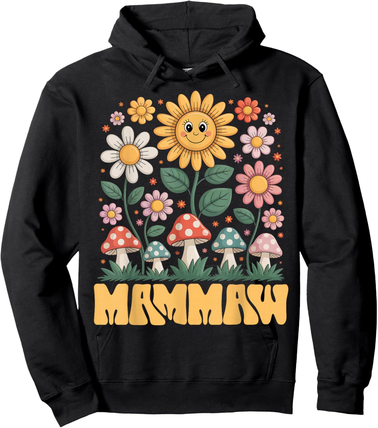 Mammaw Mother’s Day Floral Sunflower Mushroom Style Hoodie - Hoodie | Black