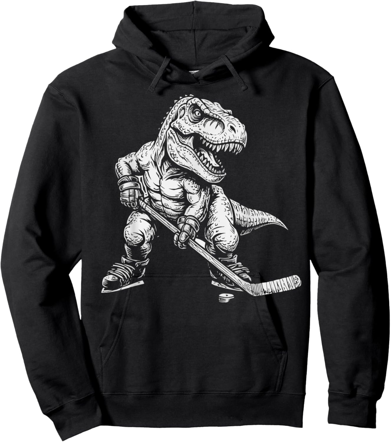 Hockey Player Dinosaur Kids Men Boys Ice Hockey Hoodie - Hoodie | Black