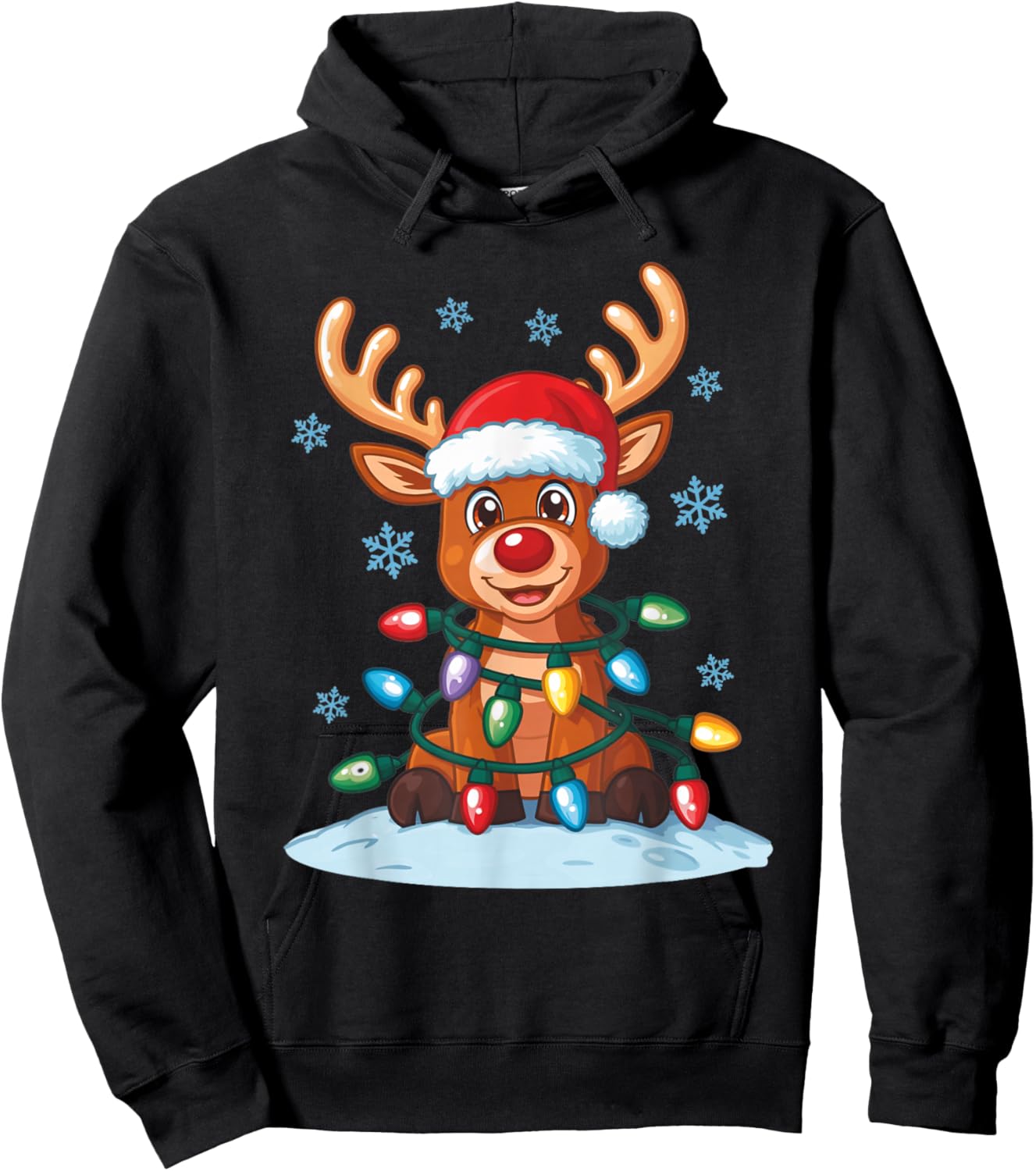 Merry Christmas Reindeer Fairy Lights Santa Hoodie - Hoodie | Black