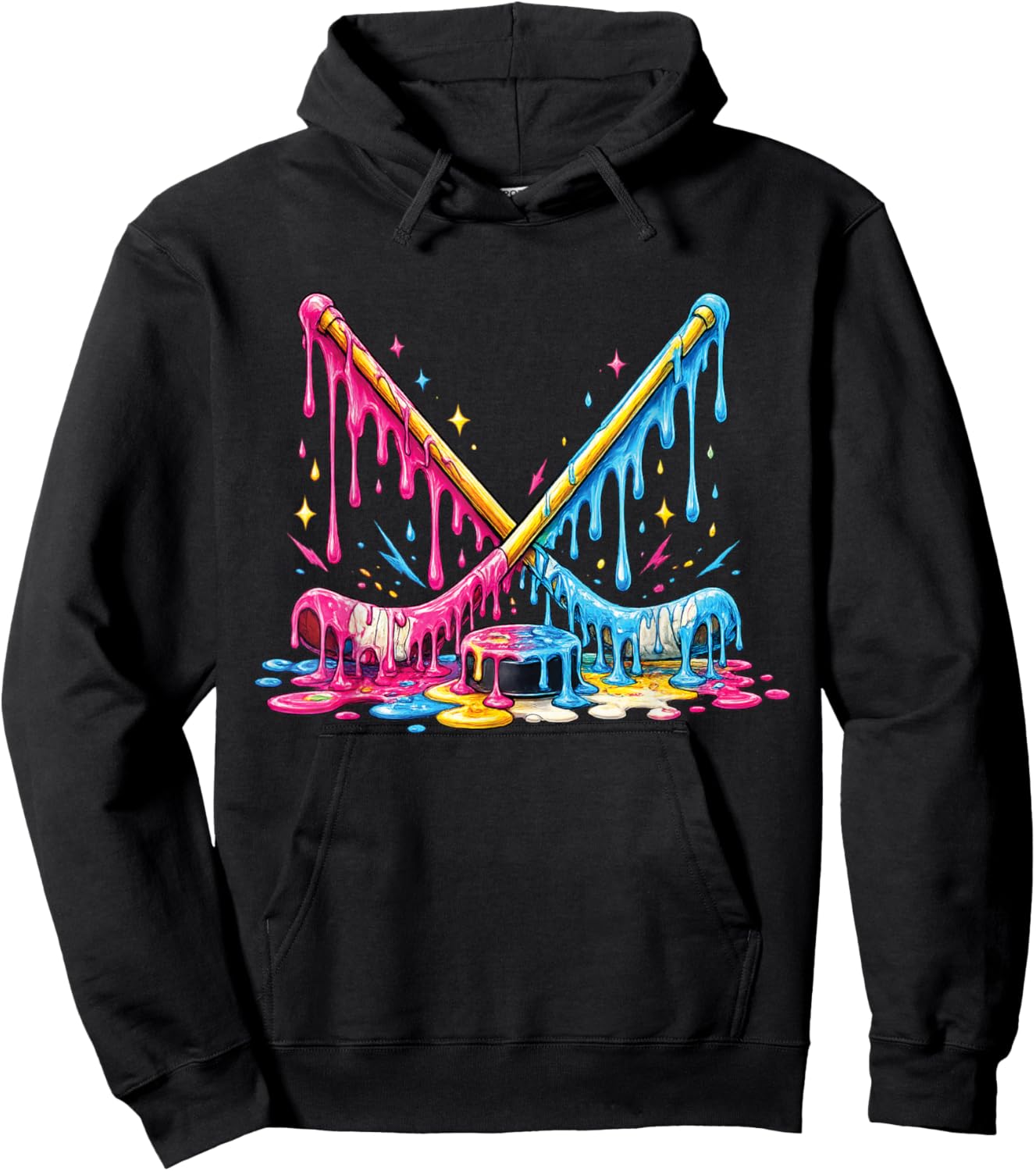 Hockey Ice Cream Drip Lax Boys Helmet Stick Hoodie - Hoodie | Black