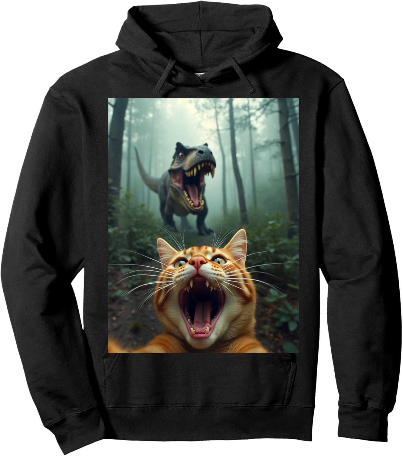Cat Selfie with T-Rex Dinosaur Hoodie - Hoodie | Black