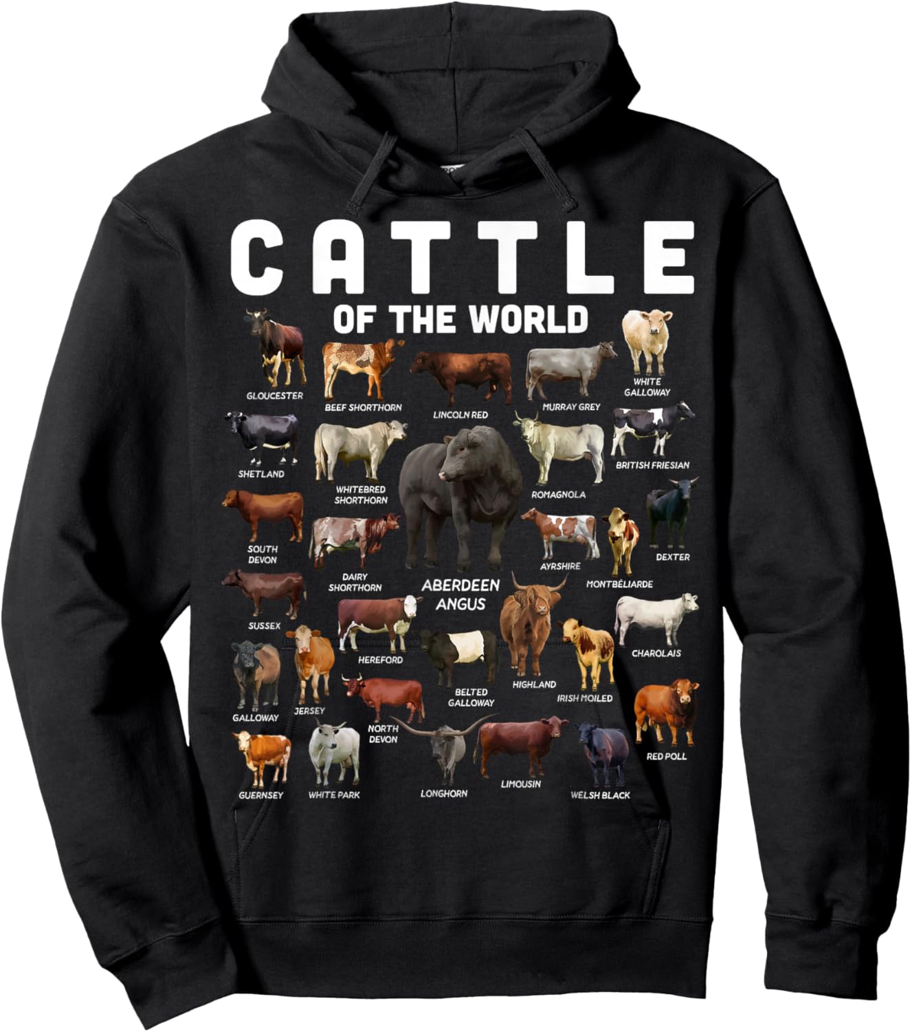 Cow Shirt Cattle Of The World Types Of Cows Funny Farmer Hoodie - Hoodie | Black