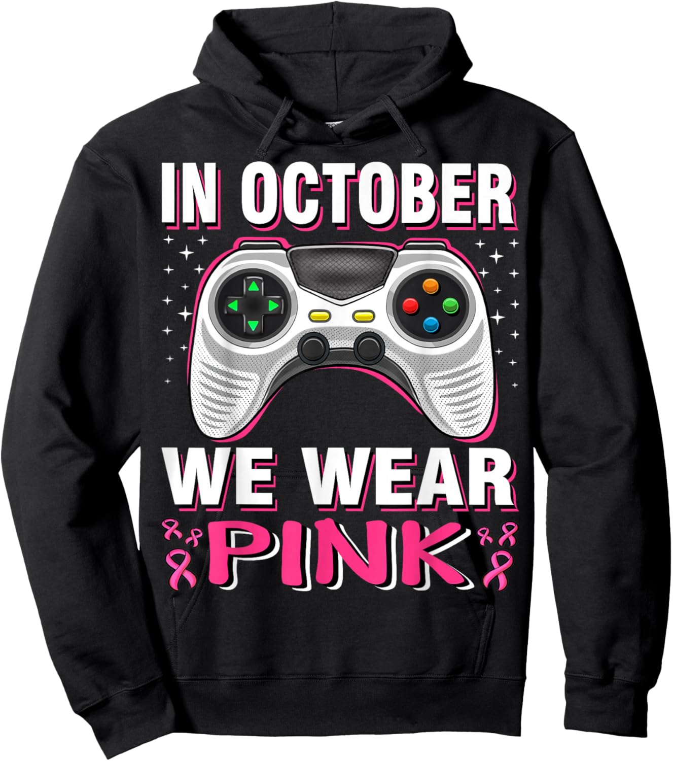 In October We Wear Pink Breast Cancer Gaming Kids Boys Youth Hoodie - Hoodie | Black