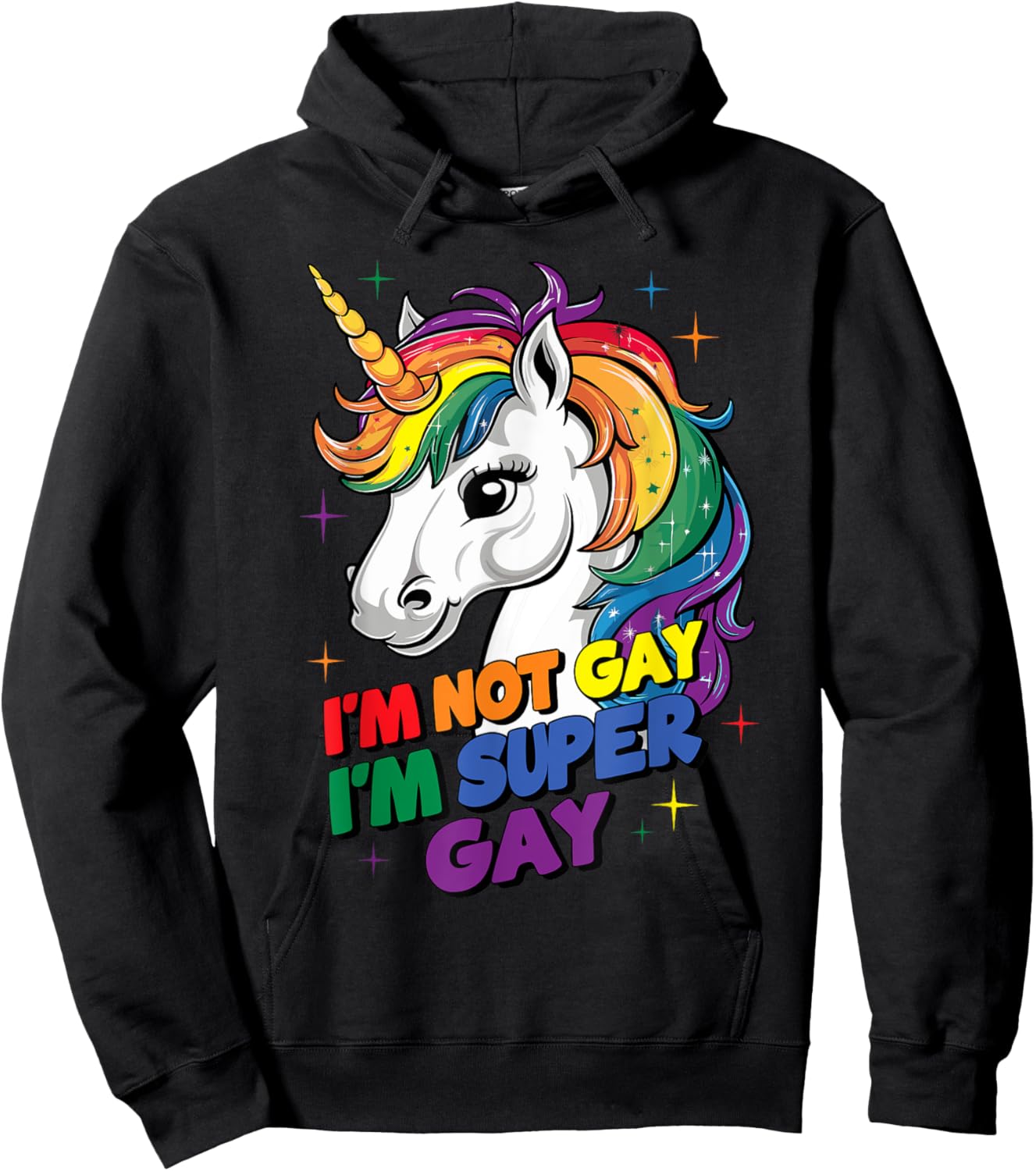 I'm not Gay I'm Super Gay LGBTQ Pride Unicorn Hoodie - Hoodie | Black