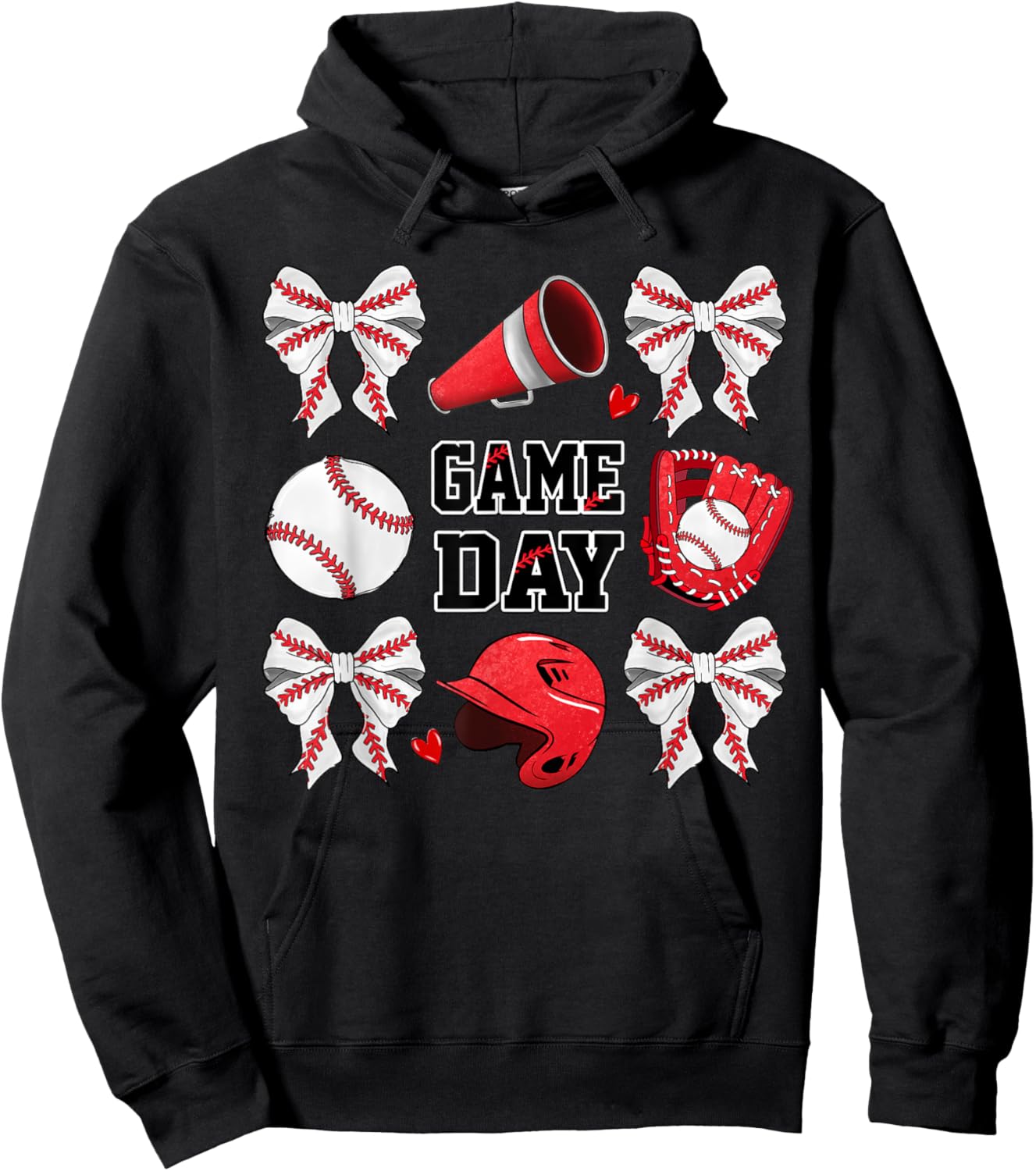 Game Day Baseball Bow Coquette Funny Baseball Lovers Hoodie - Hoodie | Black