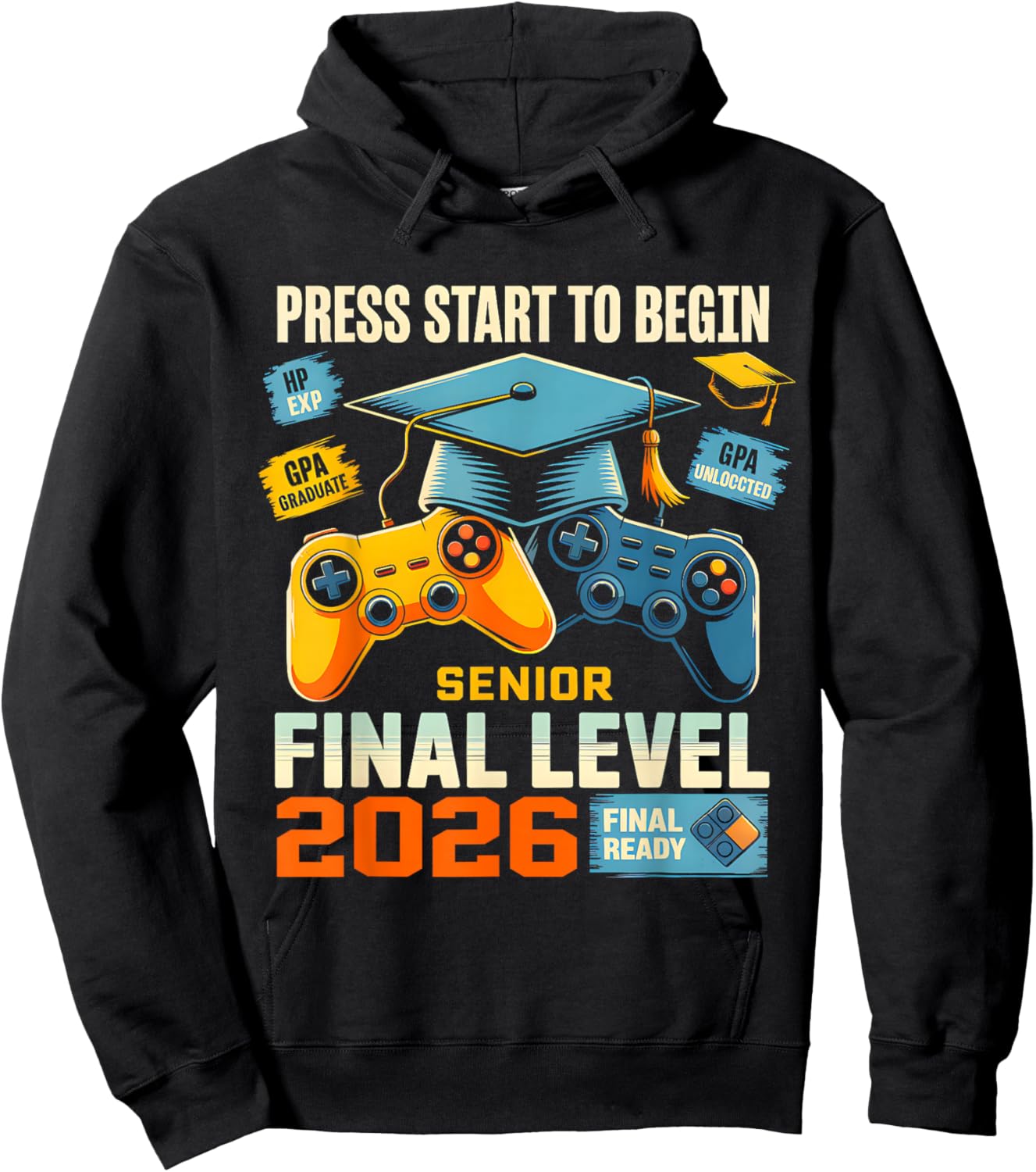 Class of 2026 Level Complete Video Gamer Senior Graduation Hoodie - Hoodie | Black
