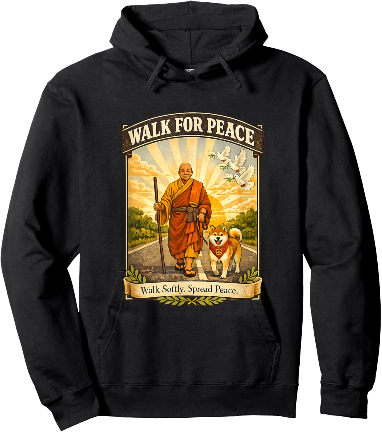 Walk for Peace Zen Monk and Aloka Hoodie - Hoodie | Black