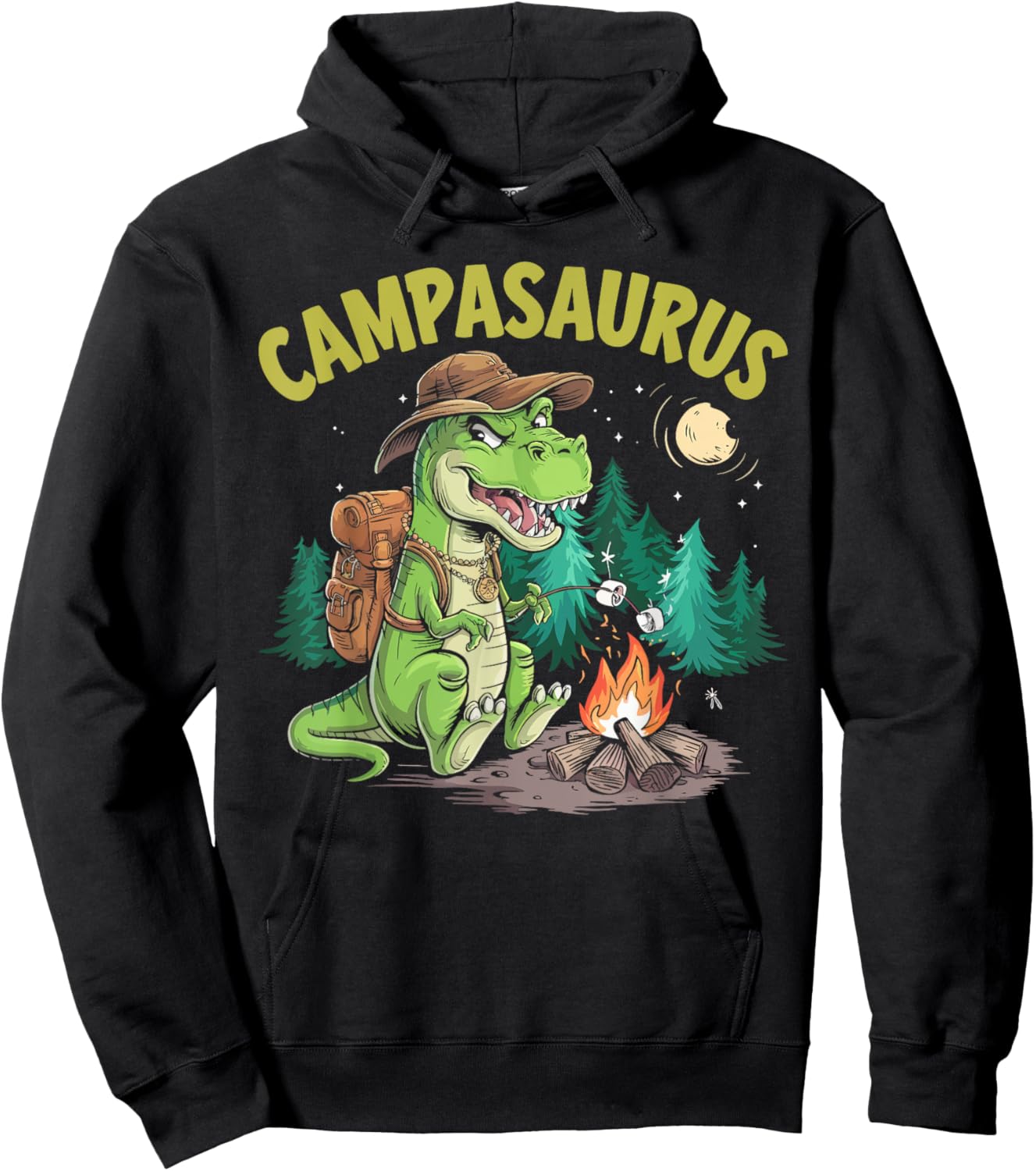 Camping Dinosaur Funny Camp Campfire T-Rex Kids Boys Hoodie - Hoodie | Black