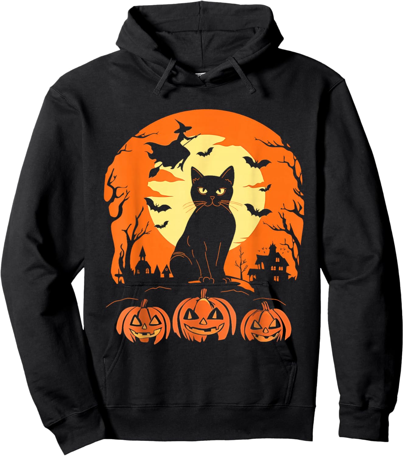 Black Cat and Pumpkin Halloween Scene for Everyone Hoodie - Hoodie | Black