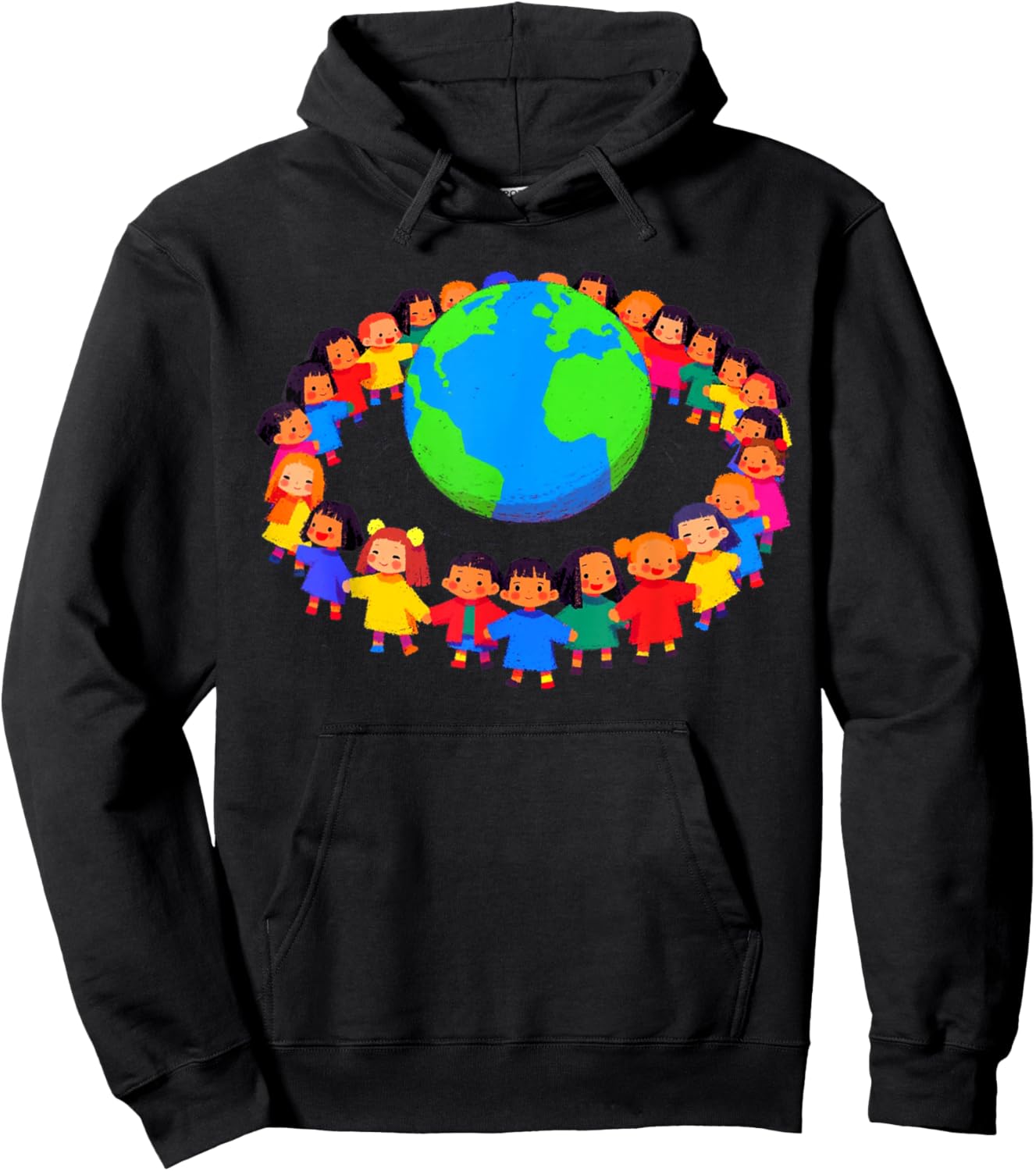 Unity Around The World – Kids Holding Hands Global Peace Hoodie - Hoodie | Black