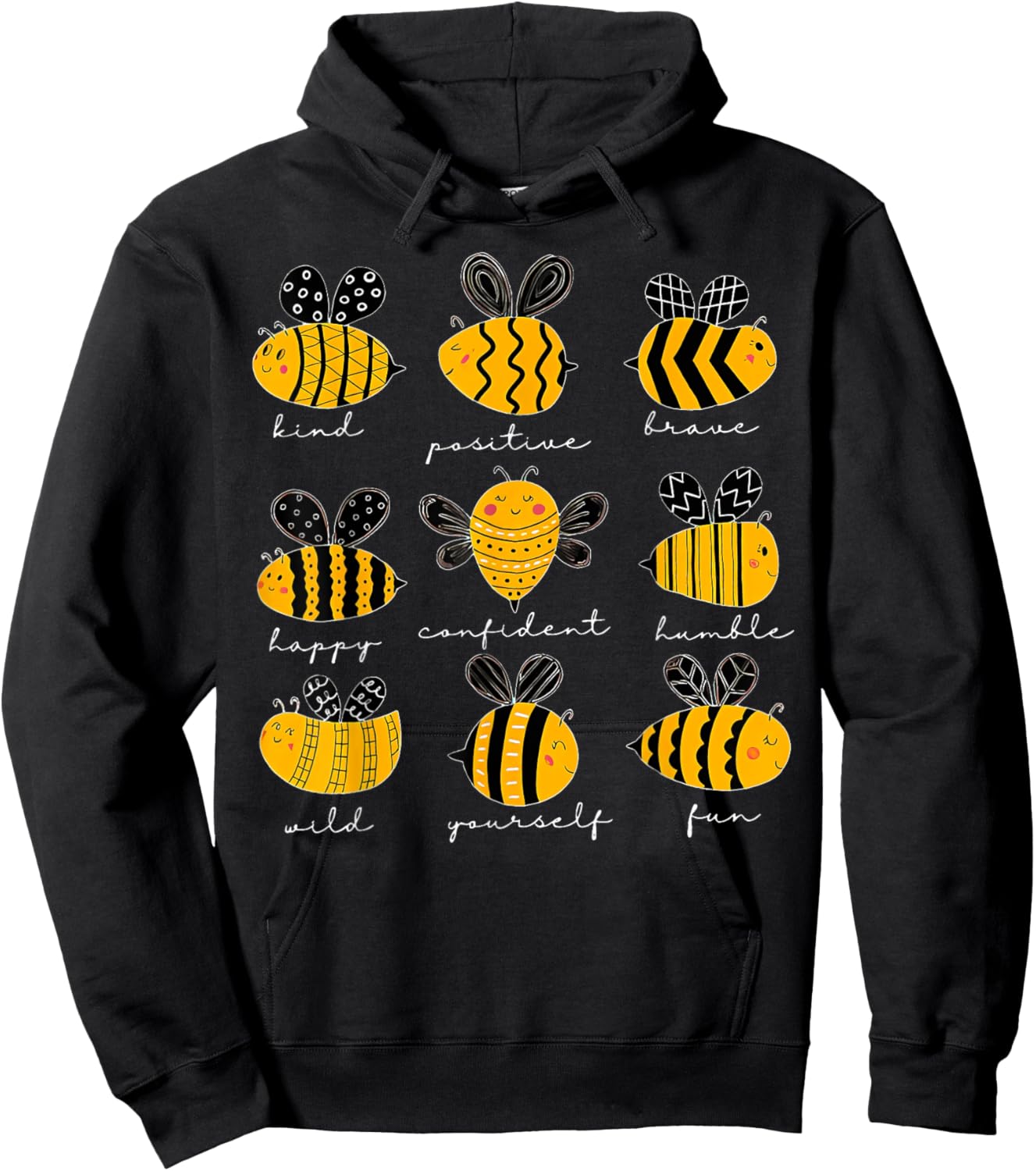 Bee Kind Positive Brave Happy Confident Humble Teacher Hoodie - Hoodie | Black
