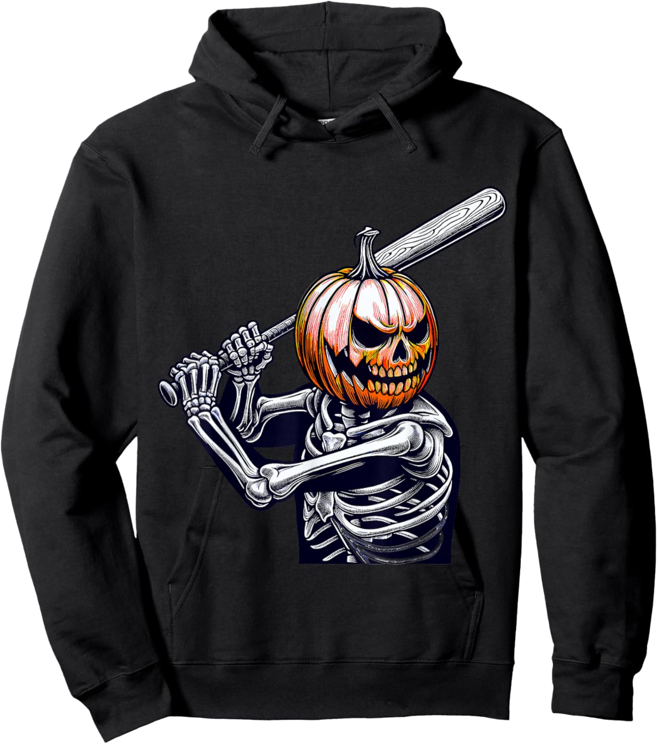 Pumpkin Skeleton playing Baseball Player Halloween Hoodie - Hoodie | Black