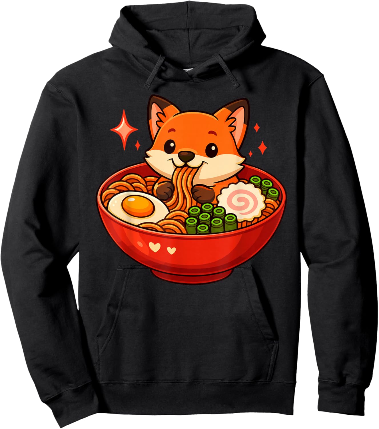 Fox with Noodles Ramen Kawaii Fox Hoodie - Hoodie | Black