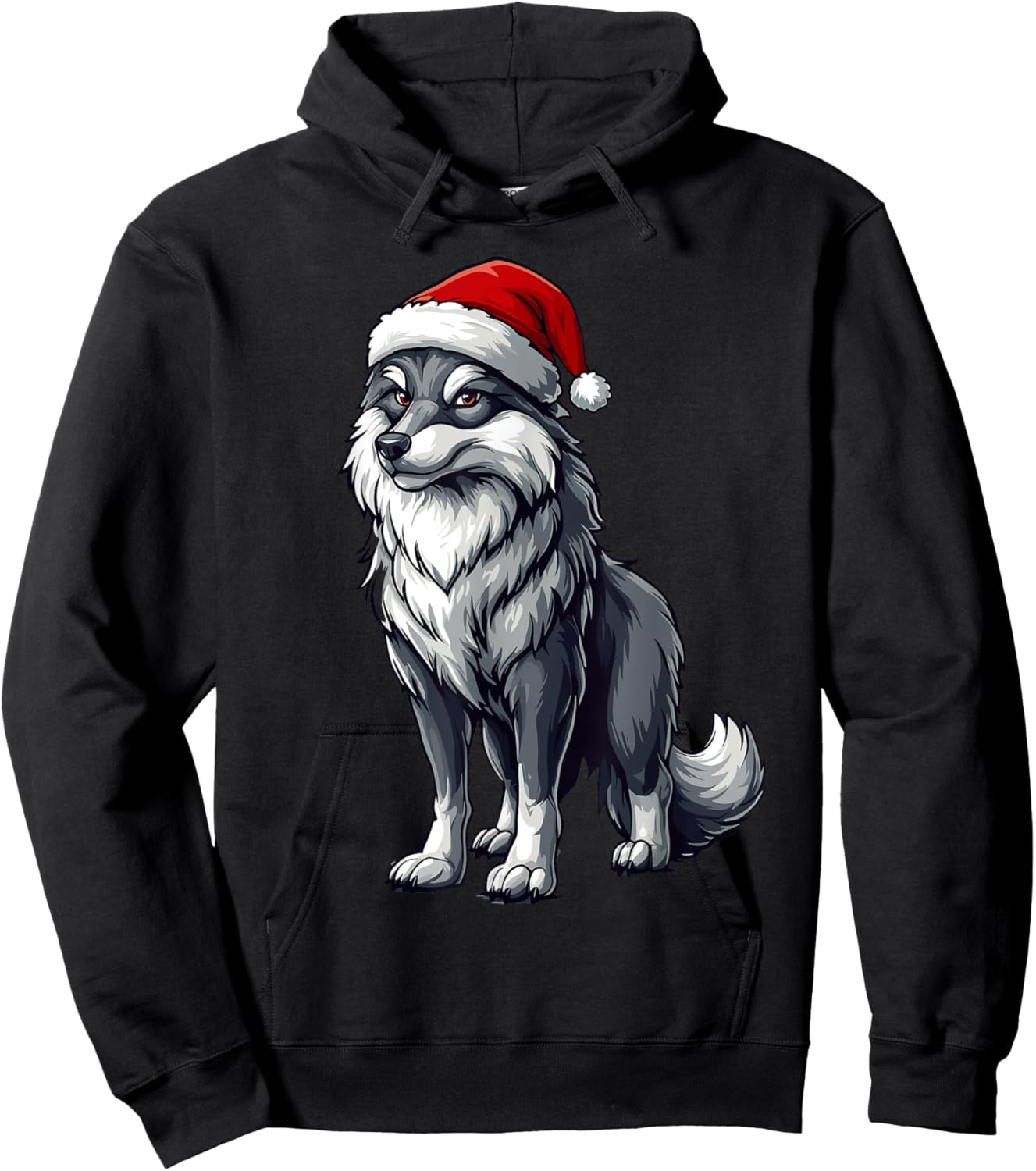 Wolf Santa Hat Boys Girls Kids Wolf Lovers Christmas Pajama Hoodie - Hoodie | Black