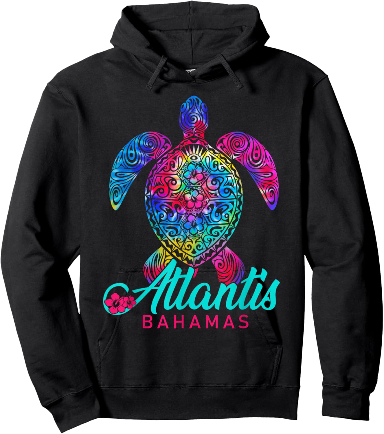 Atlantis Bahamas Vacation Tribal Tie Dye Sea Turtle Hoodie - Hoodie | Black