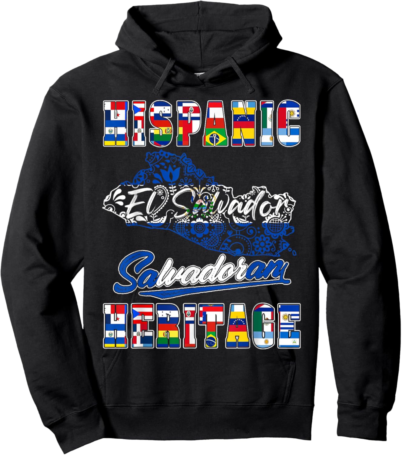 El Salvador National Hispanic Heritage Month Salvadoran Flag Hoodie - Hoodie | Black