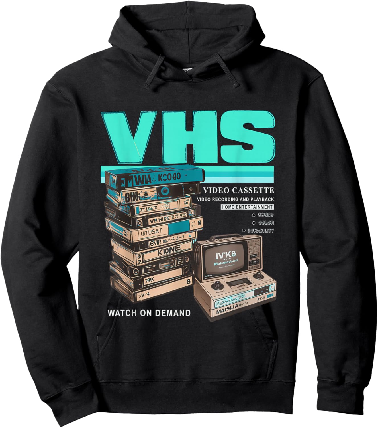 Teal Aqua VHS and Chill Teal Aqua Graphic Hoodie - Hoodie | Black