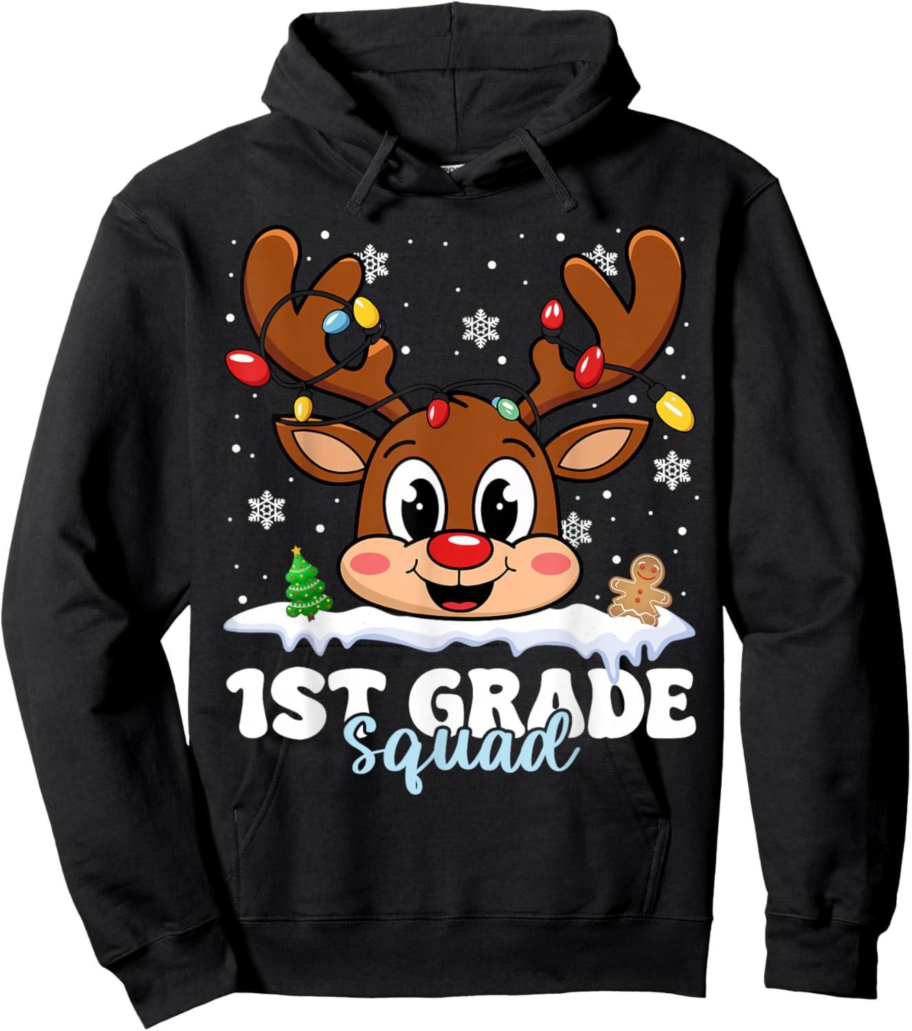 First Grade Squad Teachers Christmas Reindeer Lovers Xmas Hoodie - Hoodie | Black