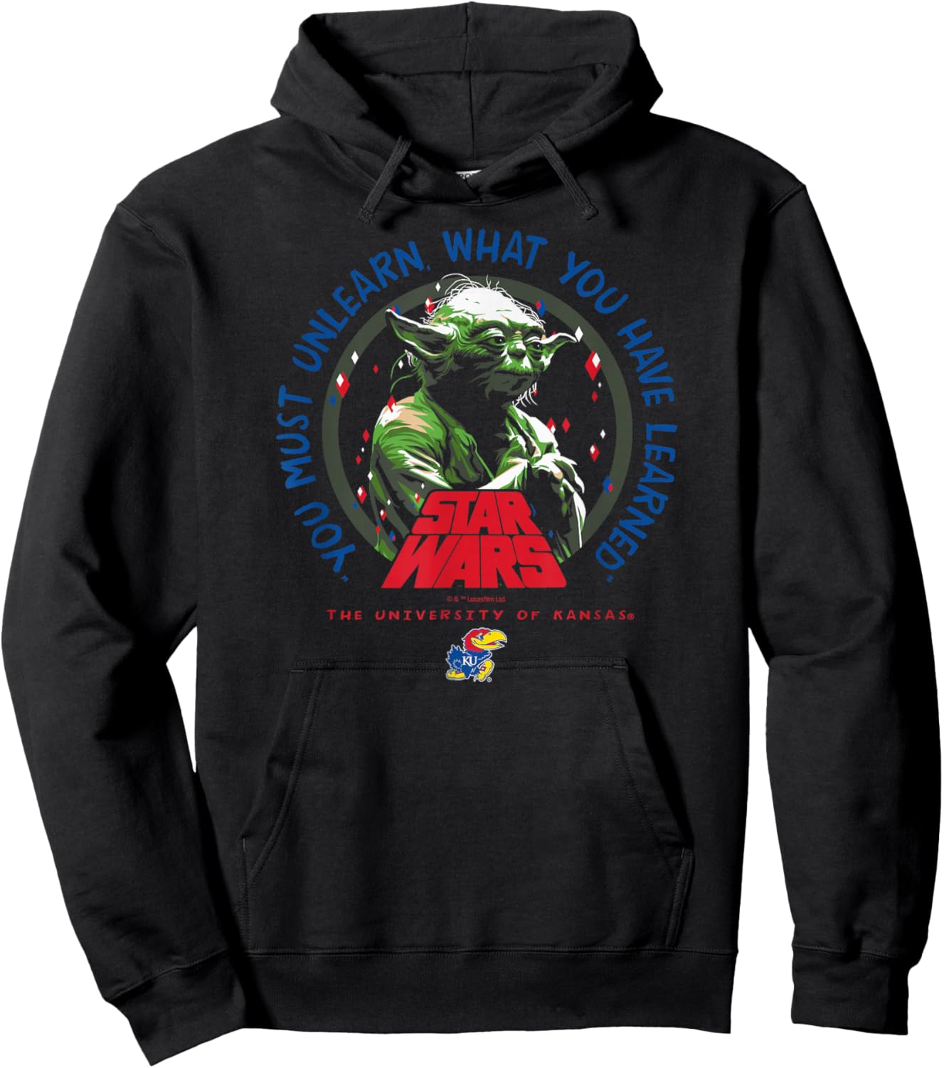 Kansas Jayhawks Star Wars Yoda Black Officially Licensed Hoodie - Hoodie | Black