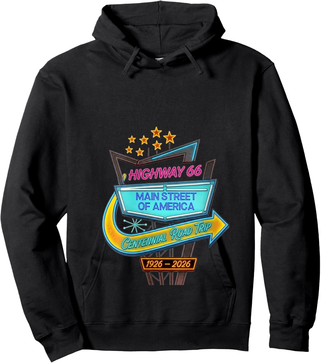 Women's Highway 66 Centennial Road Trip Main Street of America Sign V-Neck Hoodie - Hoodie | Black