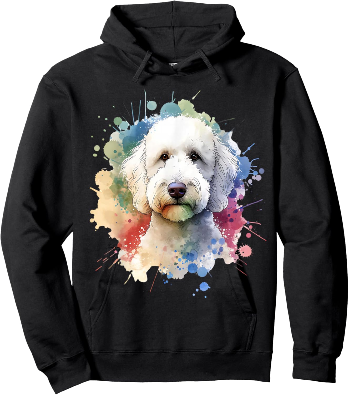 White Labradoodle Dog Watercolor Artwork Hoodie - Hoodie | Black