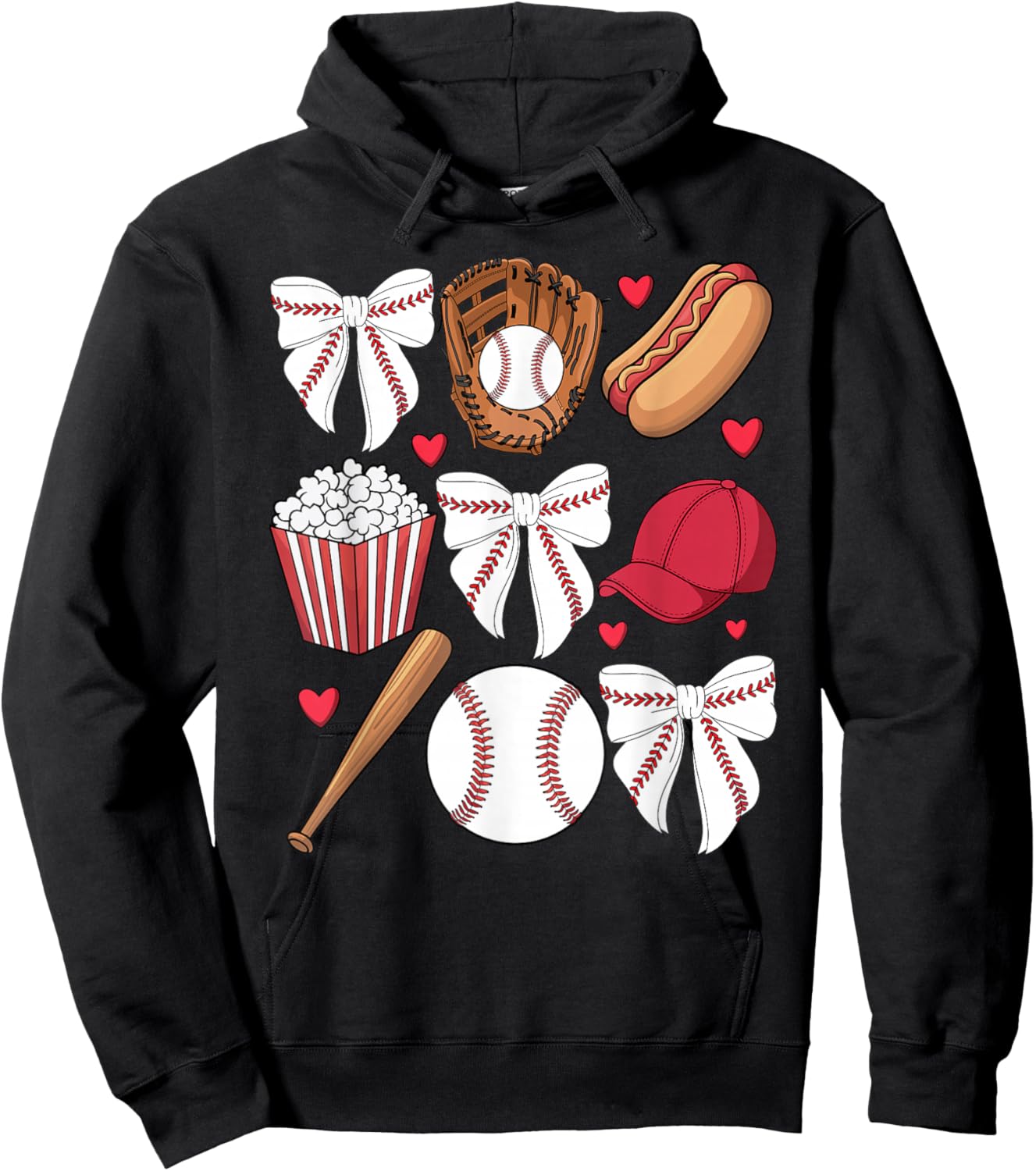 Baseball Coquette Bow Women Girls Baseball Cheer Mom Mama Hoodie - Hoodie | Black