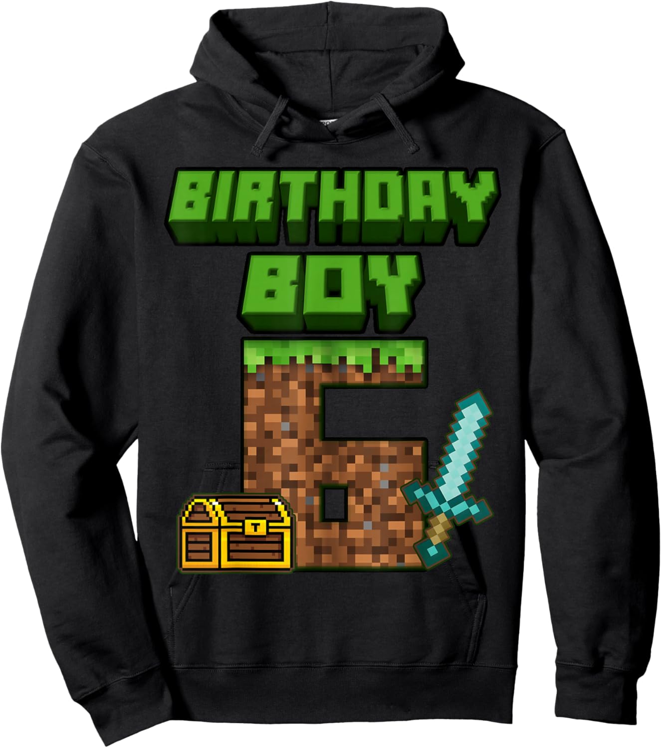 6th Birthday Boy 6 Years Old Gamer Pixel Birthday Boys Hoodie - Hoodie | Black