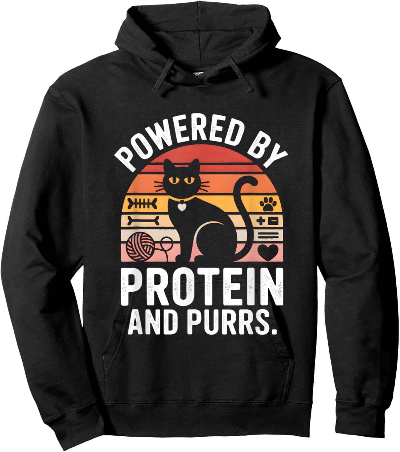 Powered by Protein and Purrs Funny Cat Fitness Hoodie - Hoodie | Black