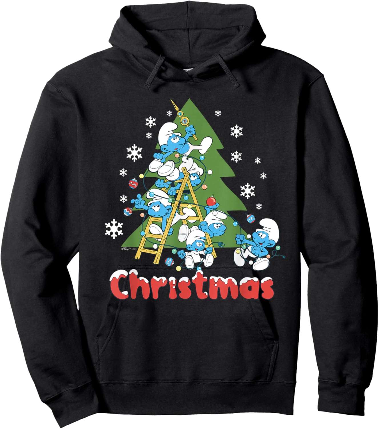 The Smurfs Trim The Christmas Tree Hoodie - Hoodie | Black