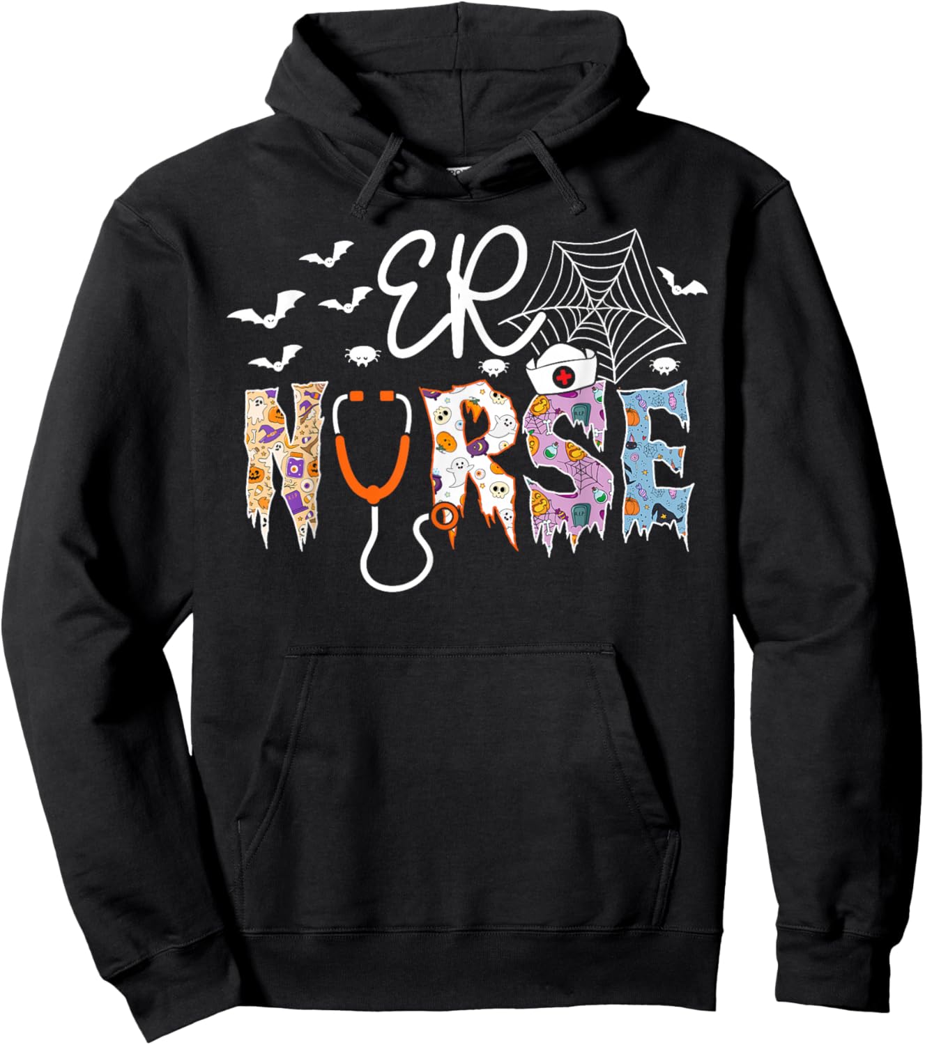ER Nurse Spooky Halloween Costume Emergency Room Staff Hoodie - Hoodie | Black