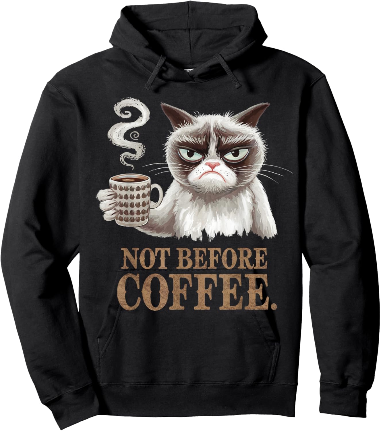 Not Before Coffee Funny Cat Hoodie - Hoodie | Black