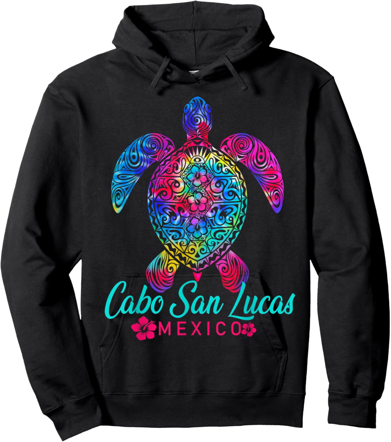 Cabo San Lucas Mexico Tribal Tie Dye Sea Turtle Hoodie - Hoodie | Black