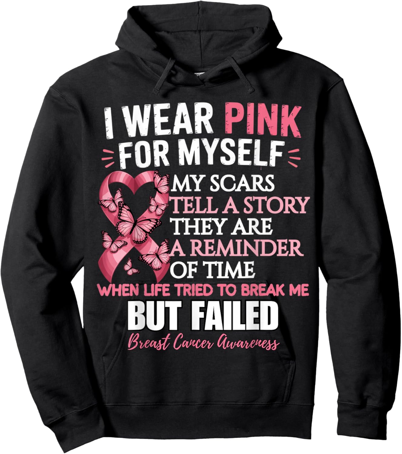 I Wear Pink for Myself Butterfly Ribbon Breast Awareness Hoodie - Hoodie | Black